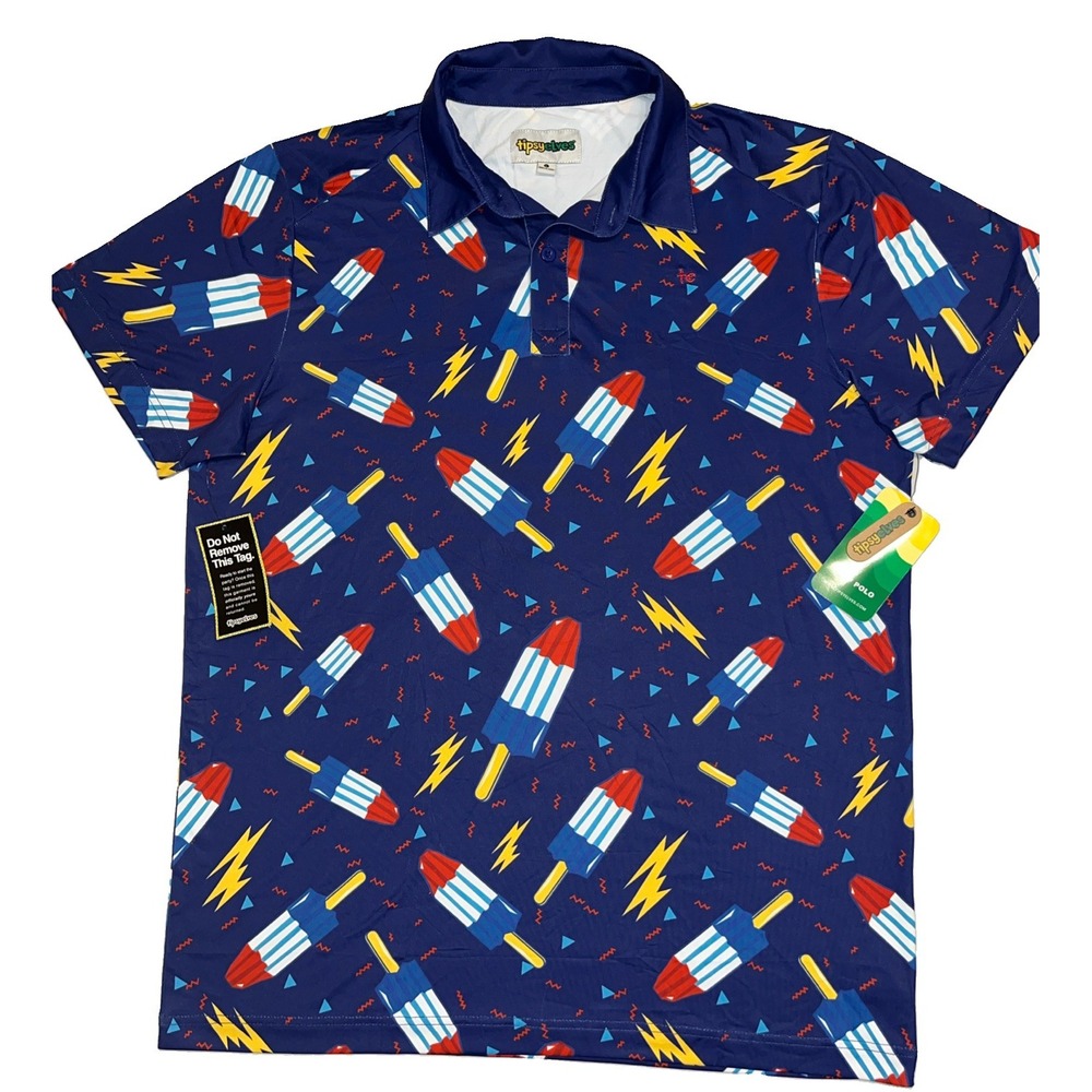 Tipsy Elves Men's Blue Bomb Popsicles Golf Shirt